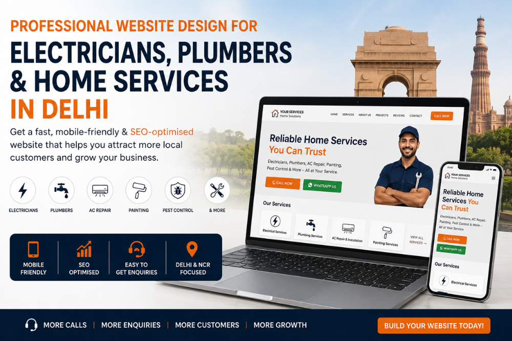 Professional website design for electricians, plumbers, and home service businesses with responsive desktop and mobile layouts.