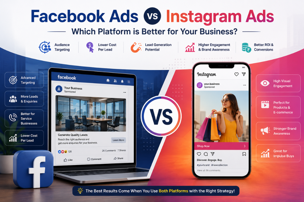 Facebook Ads vs Instagram Ads comparison for lead generation, audience targeting, advertising costs, and business growth.
