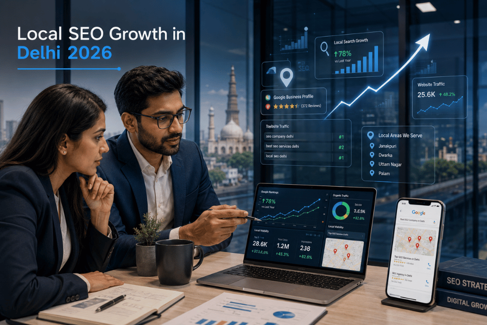 Local SEO strategy helping businesses in Delhi improve Google rankings and customer enquiries