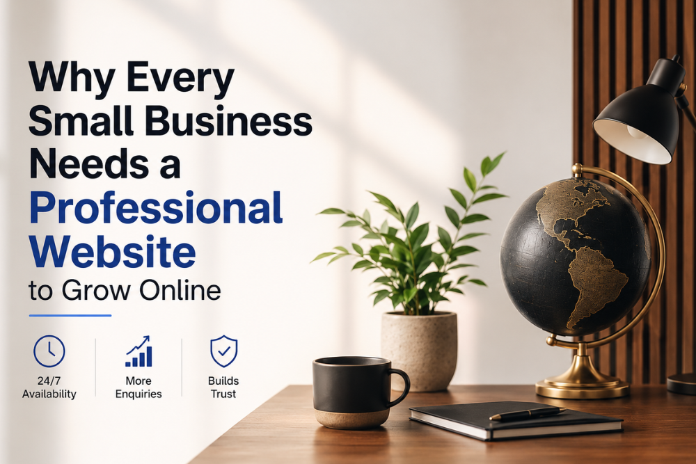 Professional small business website displayed on a laptop with a modern responsive business design