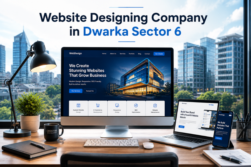 Professional website designing and development services in Dwarka Sector 21 with responsive business website displayed across desktop, tablet, and mobile devices.
