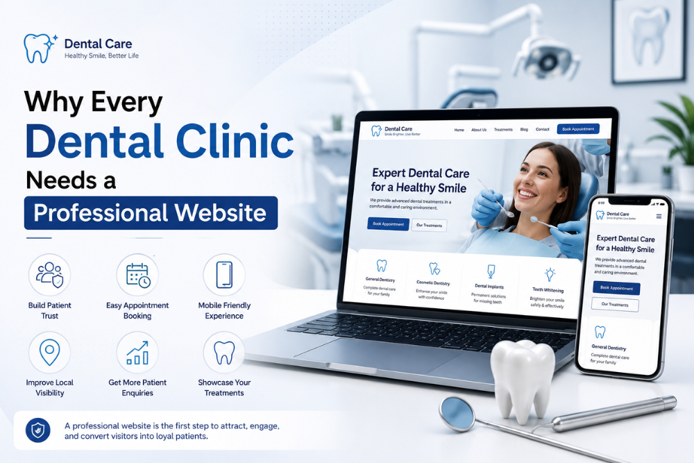 Professional dental clinic website displayed on a desktop for online patient appointment booking