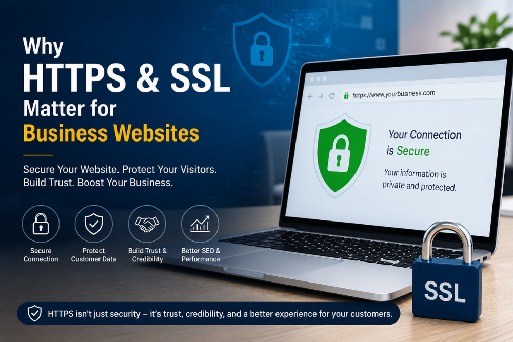 Why HTTPS and SSL Matter for Business Websites – Secure website connection with SSL certificate for better security, customer trust, and SEO.